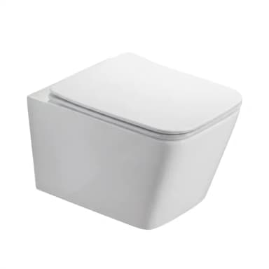 A modern, wall-mounted toilet with a clean, minimalist design. The toilet features a concealed cistern (not visible in this image) and a soft-close seat and lid. The overall shape is angular and rectangular with softened corners. It appears to be designed for a contemporary bathroom aesthetic. — 3D model
