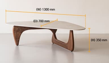 A low-profile coffee table featuring an organically shaped, light-colored tabletop and a sculptural dark wood base. The base consists of two interlocking curved pieces forming a stable support for the top, resembling the iconic Noguchi design. — 3D model