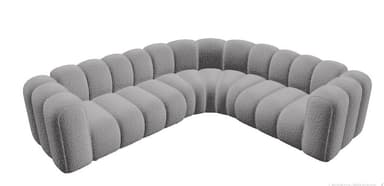 A modular, curved sofa with a plush, textured upholstery. The sofa features a series of rounded, segmented cushions that form a continuous seating surface. The overall design is contemporary and inviting, with a rounded, organic silhouette. — 3D model