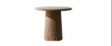 A contemporary pedestal side table featuring a smooth, round, light beige top supported by a thick, cylindrical base with a visibly textured, organic finish in a matching light, natural tone. The overall design is minimalist and sculptural. — 3D model