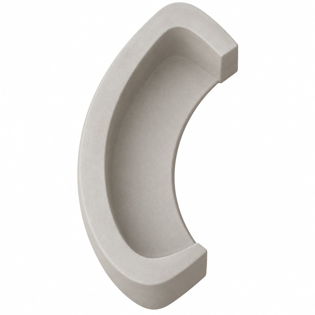 A single modular curved seating unit, resembling a 'C' shape, constructed from a solid, light gray material. It features a continuous form with a recessed seat and an integrated backrest and arm-like sides. The surface appears smooth with a subtle texture, suggesting a composite material like concrete or fiberglass. The design is minimalist and sculptural. — 3D model