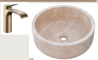 A round, light beige or cream-colored vessel sink crafted from natural travertine stone, featuring distinct linear veining patterns and a central drain hole. The basin presents a thick, uniform rim and a smoothly polished interior and exterior surface, designed for surface mounting. — 3D model