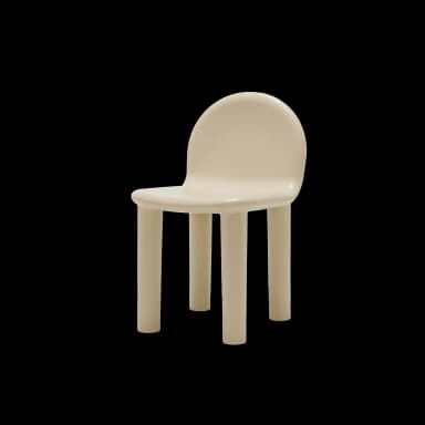 A minimalist, monolithic stool or small side table with a rounded, semicircular top and four integrated cylindrical legs, crafted from a light beige molded material. — 3D model
