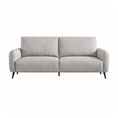 A modern two-seater sofa upholstered in a light gray fabric, featuring clean lines and a minimalist design. It has two separate seat cushions and two back cushions, all appearing plump. The arms are gently rounded track arms, and the sofa is supported by slender, tapered black legs. — 3D model
