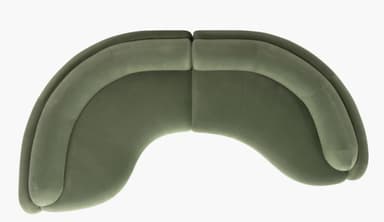 A modular, curved sectional sofa upholstered in a soft, green velvet-like fabric. The sofa features rounded edges and a layered, almost sculptural base. The design is contemporary with organic, flowing lines, suggesting a modern or art deco-inspired aesthetic. It appears to be composed of at least two connected sections to form the corner shape. — 3D model