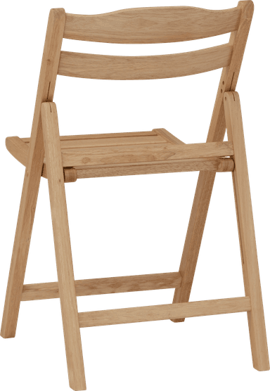 A light-colored wooden folding chair, depicted from a side angle with its slatted seat and backrest visible. The chair features a simple, functional design with natural wood grain, indicating a lightweight and portable structure. — 3D model