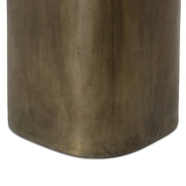 A small, cylindrical end table with a rounded, oval-shaped top. The base is a solid, hollow cylinder with rounded edges at the top and bottom, supporting a pedestal-like structure that connects to the tabletop. The overall form is sculptural and minimalist. — 3D model