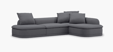 A modular sectional sofa with a low profile and deep seating. It features plush cushions and a contemporary design. The sofa is upholstered in a textured dark gray fabric. — 3D model
