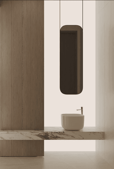 A minimalist circular vessel sink rendered in a matte white finish. The sink features smooth, even walls and a flat bottom with a visible central drain opening. Its compact, cylindrical form suggests it is designed to sit atop a bathroom countertop. — 3D model