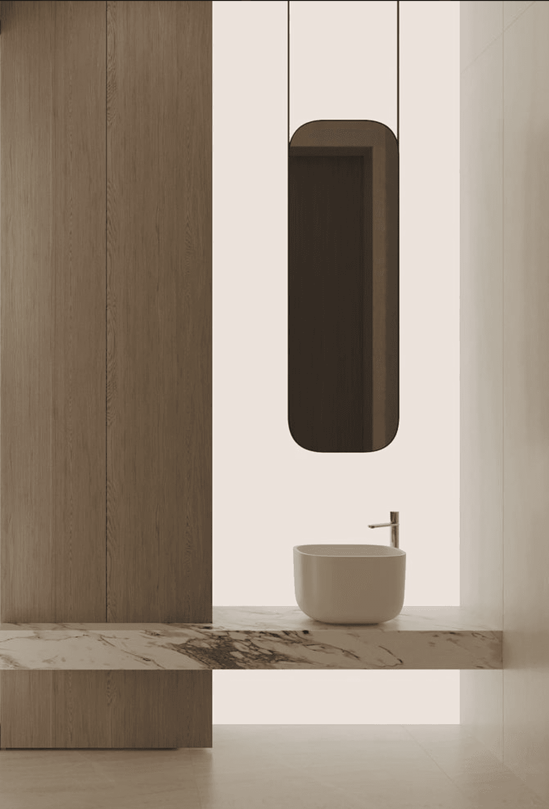 A minimalist circular vessel sink rendered in a matte white finish. The sink features smooth, even walls and a flat bottom with a visible central drain opening. Its compact, cylindrical form suggests it is designed to sit atop a bathroom countertop. — 3D model