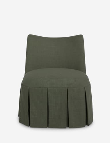 A skirted accent chair with a high back and a rounded seat. The chair is upholstered in a textured fabric and features a pleated skirt that extends to the floor. The backrest has a subtle curve. — 3D model