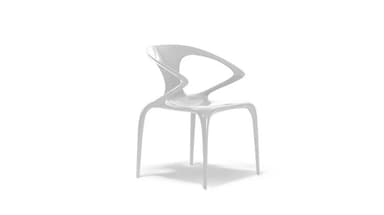 A modern, single-piece molded chair with a continuous, flowing design. The seat is flat and square-ish, leading to a backrest that curves upwards and outwards, featuring a distinctive abstract, serpentine-like pattern. The legs are straight and taper slightly towards the floor. — 3D model