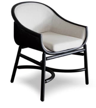 A contemporary black accent chair featuring a woven cane back and seat, supported by a sleek tubular black frame. — 3D model