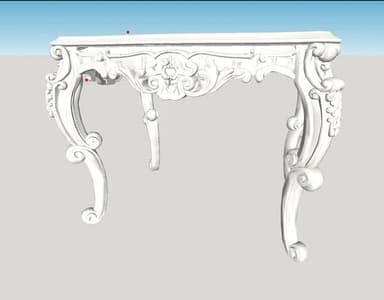 An ornate console table featuring extensive Baroque and Rococo-inspired carvings, presented in a monochrome white finish. The table has a serpentine-shaped tabletop with a scalloped edge and stands on four elaborate cabriole legs, richly adorned with acanthus leaves and scrollwork. The apron connecting the legs is also heavily carved with intricate floral and scroll motifs, characteristic of 18th-century European design. — 3D model