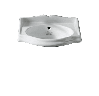 A white ceramic wall-mounted sink with a curved basin and a raised backsplash. It features a central drainage hole and a subtle embossed logo that reads 'Old England'. The front edge has a decorative, wavy profile. The sink appears to be a pedestal or wall-hung type, designed for bathroom use. — 3D model