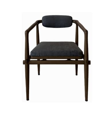 A wooden armchair with upholstered seat and backrest. The chair has a minimalist design with a gently curved back and straight legs. The armrests extend from the back to the front of the seat. — 3D model