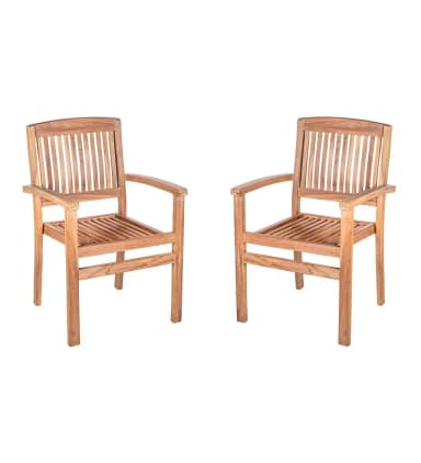 A sturdy wooden armchair constructed from teak wood, featuring a slatted backrest and seat. It includes integrated armrests and stands on four straight legs, designed for outdoor or patio use. — 3D model