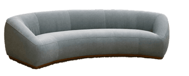 A contemporary, generously curved upholstered sofa in a light, neutral beige tone. The sofa features a continuous, rounded form with no visible legs, giving it a low-profile and substantial presence. The backrest and seat are seamlessly integrated, suggesting a cohesive, single-piece construction. The upholstery appears to be a textured fabric, possibly boucle or a fine-grained velvet, with subtle vertical seams segmenting the back and seat portions. Its design is minimalist, focusing on organic curves and comfort. — 3D model