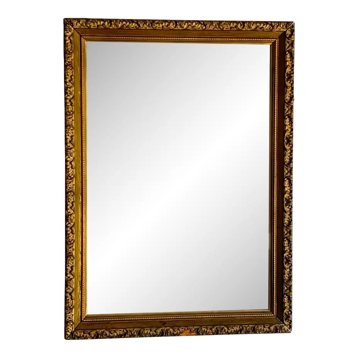 A rectangular mirror with an ornate, gilded frame. The frame features intricate carved detailing along its edges, suggesting a decorative or traditional style. The reflective surface of the mirror is clear. — 3D model