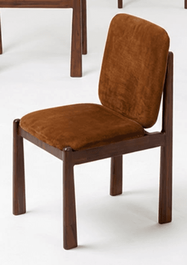 An armless chair featuring a dark brown wooden frame and plush brown velvet upholstery on both the seat and backrest. The design is minimalist with clean lines and sturdy, slightly tapered legs. — 3D model