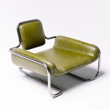 A Modernist lounge chair featuring a continuous tubular chrome frame that forms the base, armrests, and back support, upholstered in green leather or faux leather for the seat, backrest, and armrest pads. — 3D model