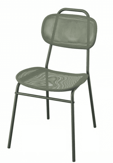 An armless contemporary dining chair featuring a dark green finish. The chair has a tubular metal frame, with the seat and backrest constructed from a matching dark green mesh fabric. The backrest is slightly curved and includes an integrated handle-like element at the top. — 3D model