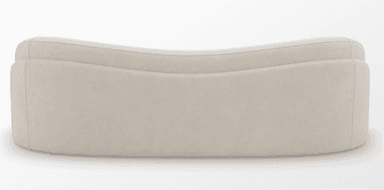 A contemporary sofa featuring a distinctive wavy backrest and seamlessly integrated rounded arms, fully upholstered in a light beige, velvet-like fabric. — 3D model