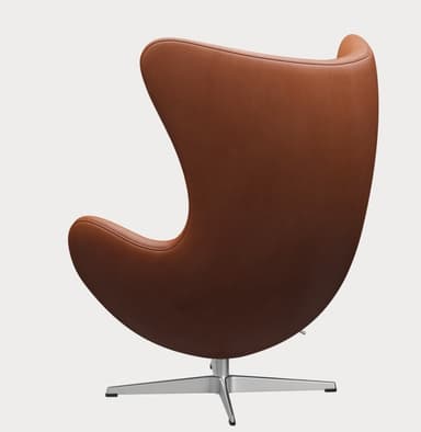 An iconic Mid-Century Modern swivel lounge chair, known as the Egg Chair, featuring a sculptured shell upholstered in rich brown leather, resting on a polished four-star metal base. — 3D model