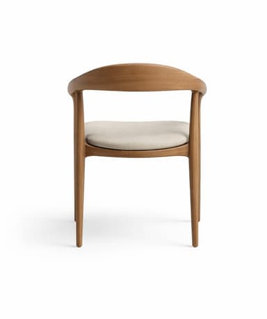 A wooden armchair with a curved backrest and a light-colored upholstered seat. The chair features four tapered legs and armrests integrated into the frame structure. The overall design is minimalist and modern. — 3D model
