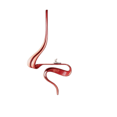 A highly sculptural, glossy red wall-mounted console table featuring a fluid, serpentine design with a minimalist flat surface. — 3D model