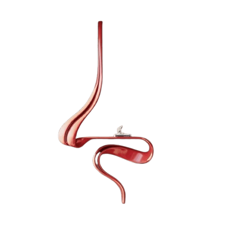 A highly sculptural, glossy red wall-mounted console table featuring a fluid, serpentine design with a minimalist flat surface. — 3D model