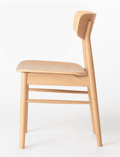 An armless dining chair constructed entirely from light-toned wood, likely oak or ash, with a natural finish. It features a gently curved backrest and a contoured seat, supported by four round, tapered legs reinforced with horizontal stretchers. — 3D model