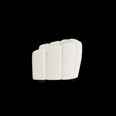 A plush, cream-colored sofa with a channel-tufted design. The sofa features rounded armrests and a continuous backrest, all upholstered in a textured fabric. It appears to be a three-seater or larger. — 3D model
