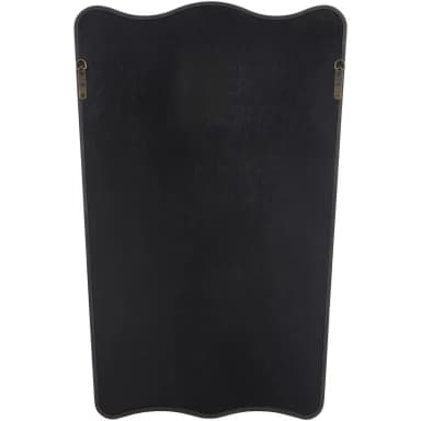 A rectangular wall mirror featuring a distinctive wavy, organic-shaped frame made from dark brown wood. The frame has smooth, rounded edges and encases a clear reflective glass surface. — 3D model