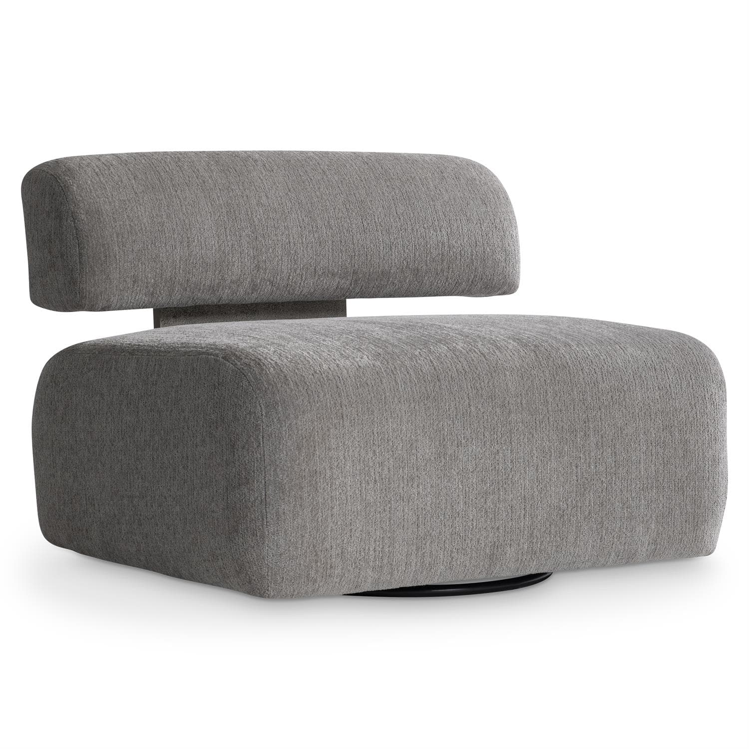 An armless, upholstered lounge chair with a low-profile, blocky silhouette and a hidden swivel base. The chair features a separate backrest cushion that appears to float above the seat. — 3D model