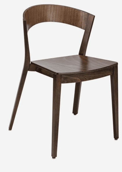 A wooden chair with a curved backrest and a square seat. The chair features four tapered legs and is constructed from dark-stained wood with visible grain patterns. The design is minimalist and modern. — 3D model