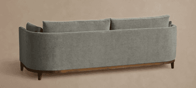 A contemporary two-seater sofa featuring gray fabric upholstery, loose seat and back cushions, and a visible wooden frame base with tapered legs. — 3D model