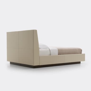 A modern upholstered platform bed with a padded headboard and a floating-effect base. — 3D model