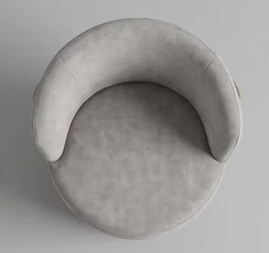 A fully upholstered contemporary armchair with a rounded backrest and integrated armrests, featuring a deep, comfortable seat and resting on a subtle metallic swivel base. — 3D model