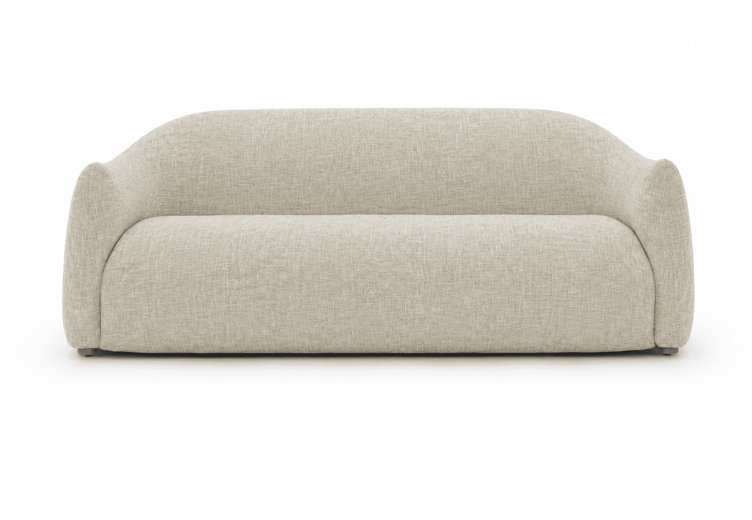 A modern, armless sofa with a distinctive curved silhouette, upholstered in a light beige, textured fabric. The sofa features a continuous, rounded back and seat, giving it a soft, inviting appearance. Its design is low-profile, and it rests on small, discreet feet, visible only upon close inspection. — 3D model