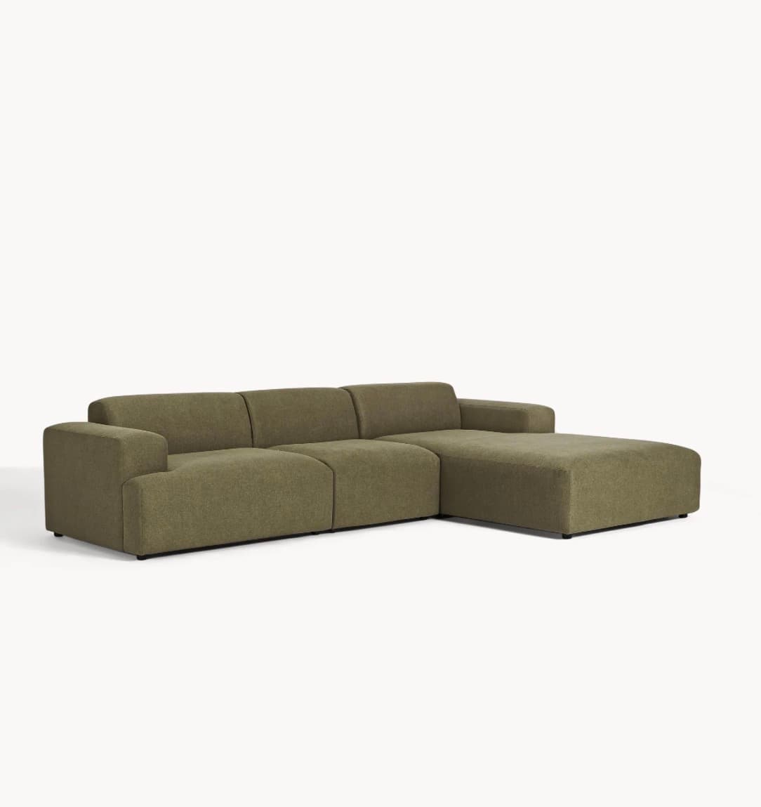 A modular L-shaped sectional sofa with a chaise lounge extension. The sofa features clean lines, low-profile arms, and appears to be upholstered in a textured fabric. It is composed of multiple sections, suggesting flexibility in configuration. — 3D model