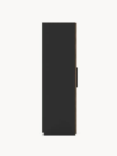 A tall, rectangular cabinet with two doors. The doors feature a prominent vertical ribbed texture, resembling wood grain or bamboo. The sides of the cabinet are a contrasting solid dark color. It is equipped with two vertical, dark-colored handles centered on the doors. — 3D model
