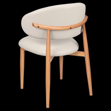 A contemporary dining chair with a light wood frame and upholstered seat and curved backrest in a light, off-white color. — 3D model