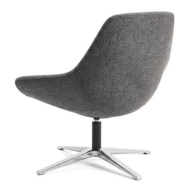 A modern upholstered swivel lounge chair with a gray fabric finish and a polished metal four-star base. — 3D model
