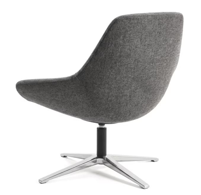 A modern upholstered swivel lounge chair with a gray fabric finish and a polished metal four-star base. — 3D model