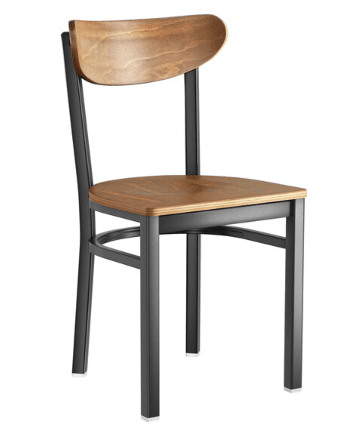 This is a metal-framed dining chair featuring a contoured plywood seat and backrest. The frame is constructed from square-section metal tubing, finished in black. The seat and backrest are made from bent plywood with a natural wood grain finish. — 3D model