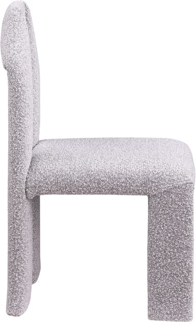A contemporary fully upholstered chair with an distinctive arch-shaped backrest, rendered in a light gray and white melange textured fabric. The chair features a continuous, seamless form with no visible legs, creating a monolithic and sculptural appearance. — 3D model