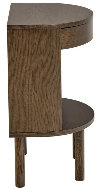 A semicircular wooden nightstand with a single drawer and an open shelf below. It is supported by four cylindrical legs. — 3D model