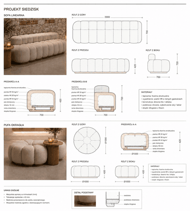 A contemporary sofa featuring a distinctive sculptural design composed of multiple rounded, bubble-like modules that form both the seat and backrest. The sofa is upholstered in a light, textured fabric, likely bouclé, and rests on a low-profile, dark base. Its design is modern and invites lounging. — 3D model