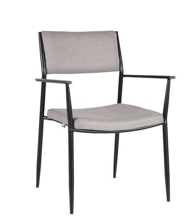 A modern armchair featuring a black metal frame and light gray upholstered seat and backrest, designed with clean lines and a minimalist aesthetic. — 3D model